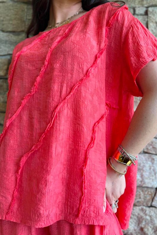 Lalli Damask Asymmetric Panel Top Watermelon